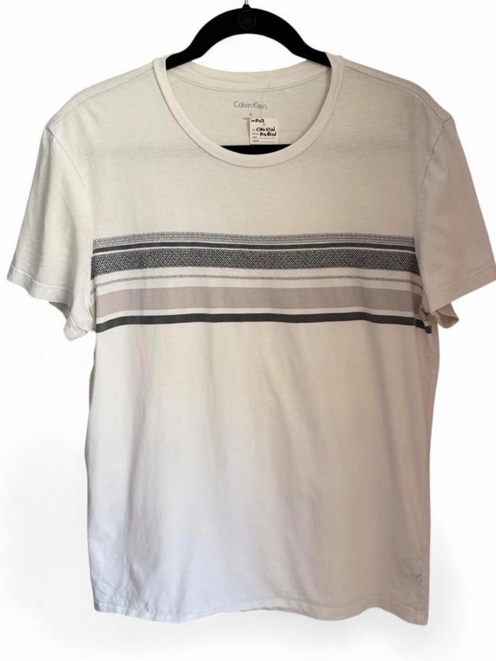 Calvin Klein Men's Cream White Short-Sleeve Crewneck Tee with Textured Lattice M